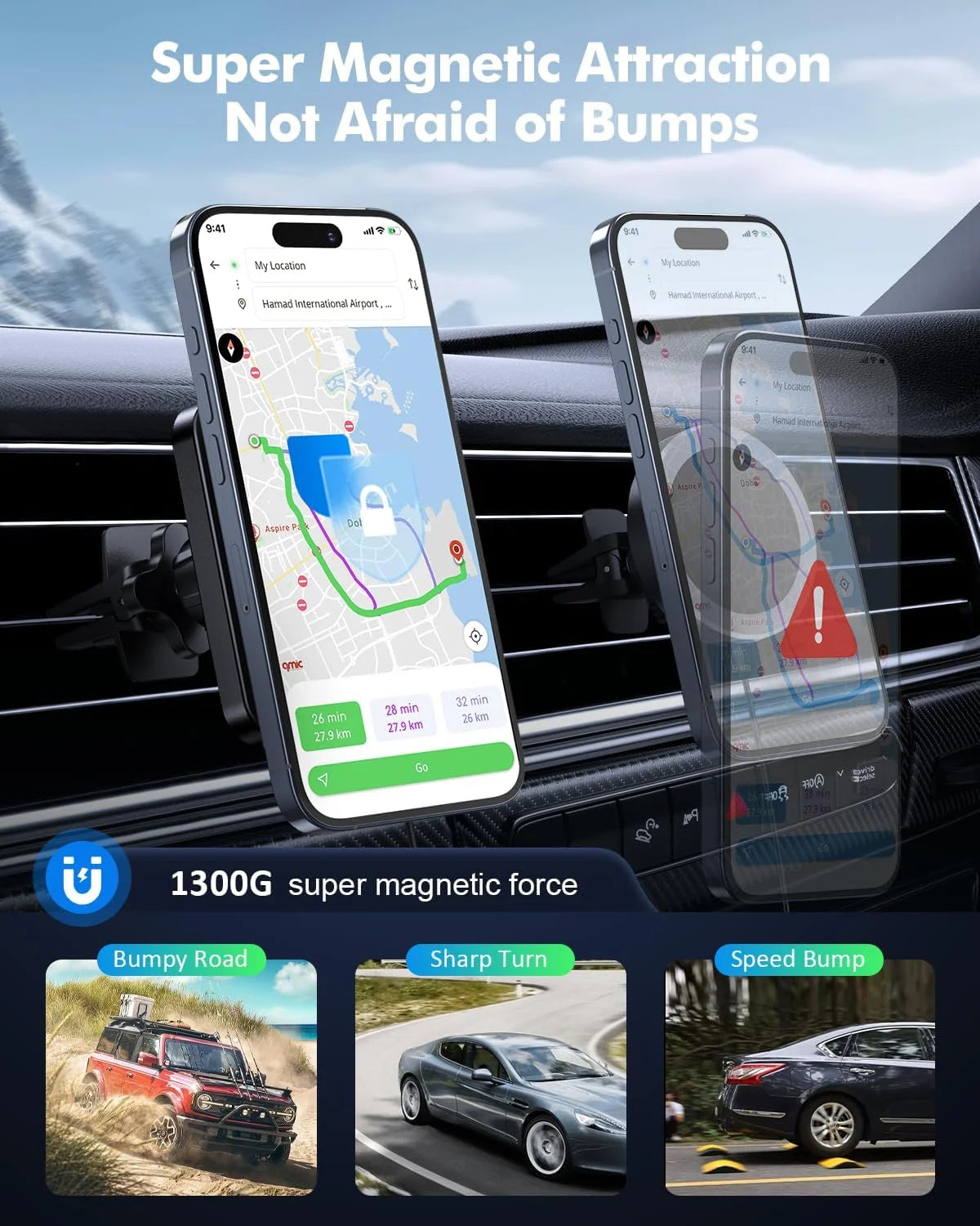 Wireless Car Charger Mount - Car Accessories Charger, Car Phone Holder Mount Compatible for Iphone 16/15/14/13/12 Pro/Pro Max/Mini, Black