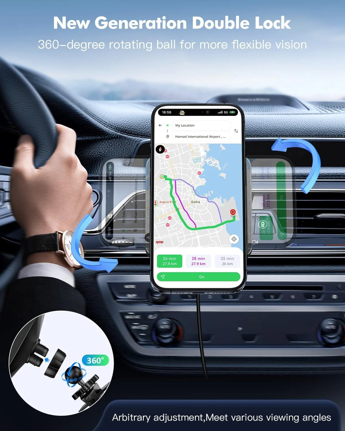 Wireless Car Charger Mount - Car Accessories Charger, Car Phone Holder Mount Compatible for Iphone 16/15/14/13/12 Pro/Pro Max/Mini, Black