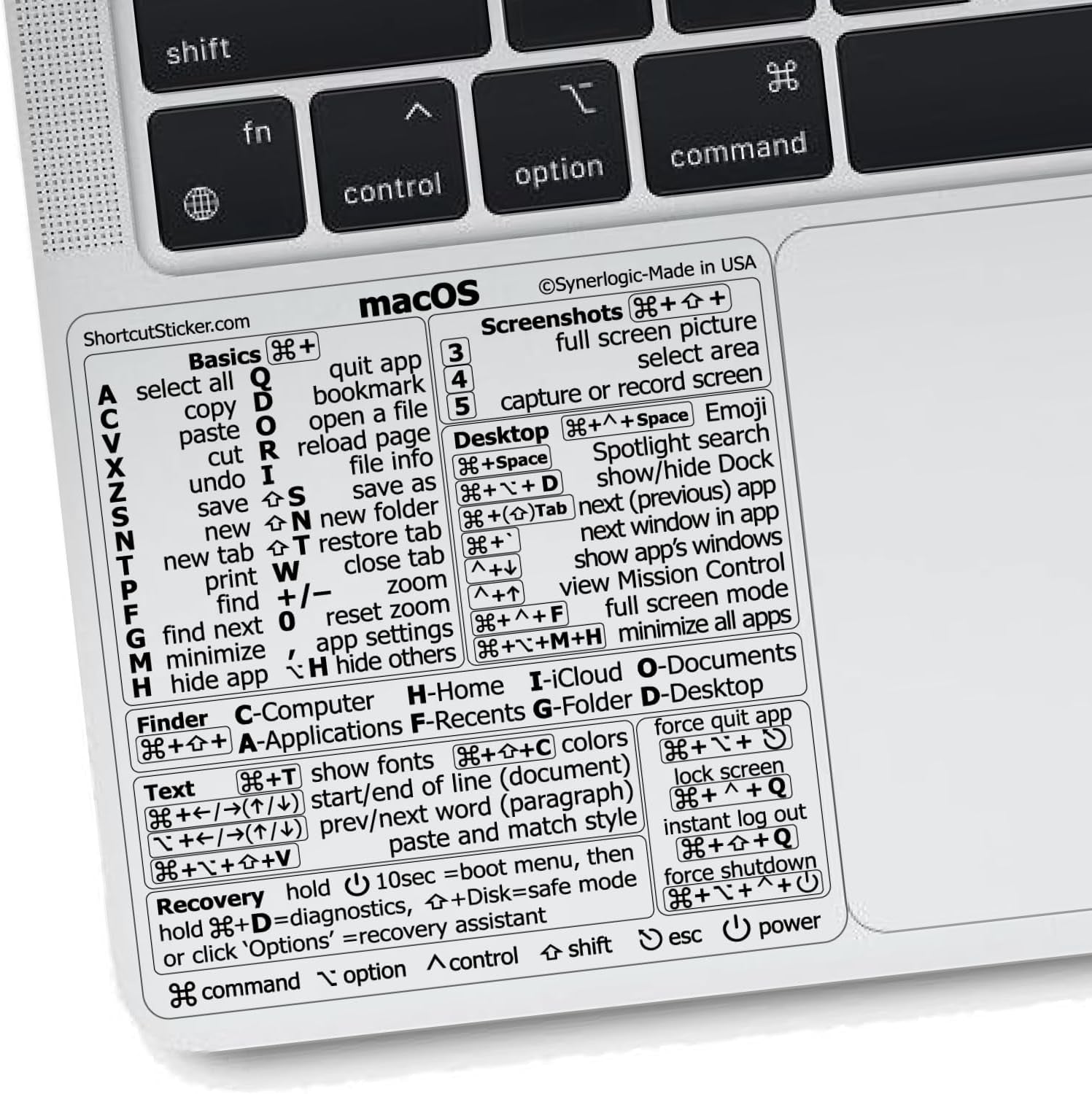 Mac OS (Monterey/Big Sur/Catalina/Mojave) Keyboard Shortcuts, M1+Intel, Clear Vinyl Sticker, Compatible with 13-16-Inch Macbook Air/Pro