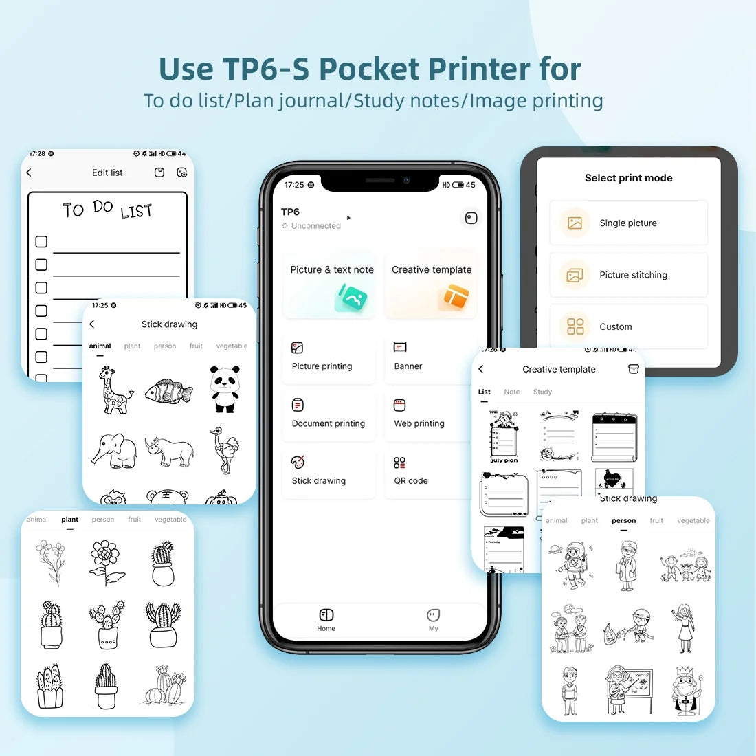 TP6 Pocket Sticker Printer,Portable Bluetooth Pocket Phone Printer for Anatomy Flashcards, Journal, Photos, Notes, Kids Gift