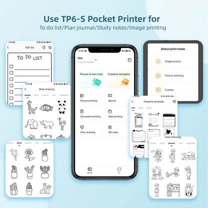 TP6 Pocket Sticker Printer,Portable Bluetooth Pocket Phone Printer for Anatomy Flashcards, Journal, Photos, Notes, Kids Gift