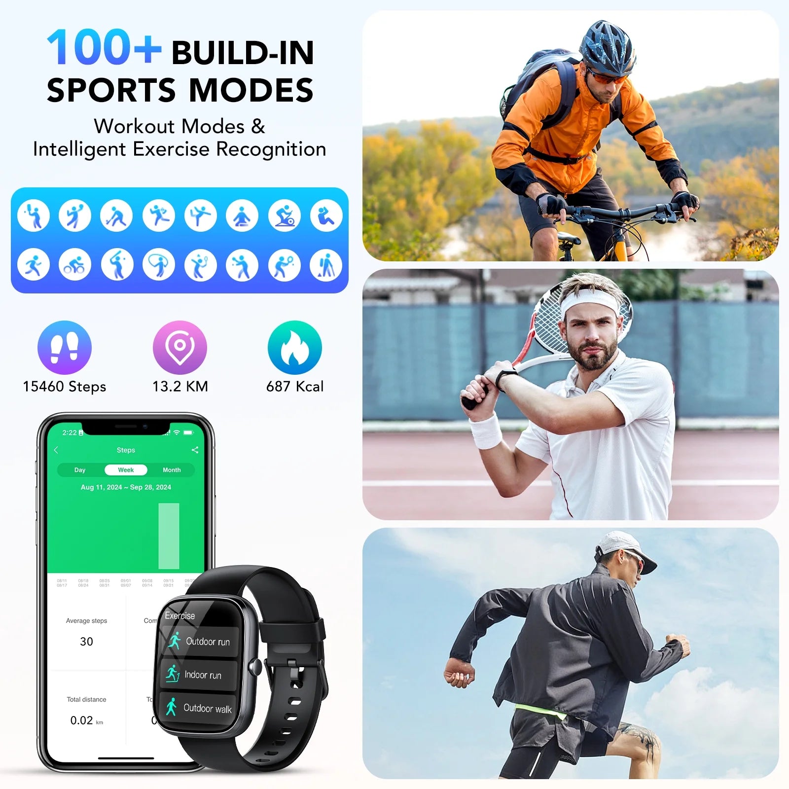 Smartwatch for Men Women IP68 Waterproof, 112 Sport Modes, Fitness Activity Tracker,Smart Watches for Android IOS