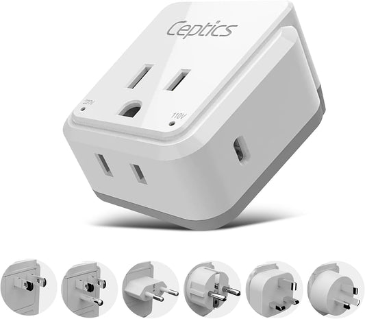 World Travel Plug Adapter Set by , Safe USB-C 30W PD & QC 3.0-2 USA Socket - Compact & Powerful - Use in Europe, Asia, Australia, Japan - Includes Type A, B, C, E/F, G, I Swadapt Attachments