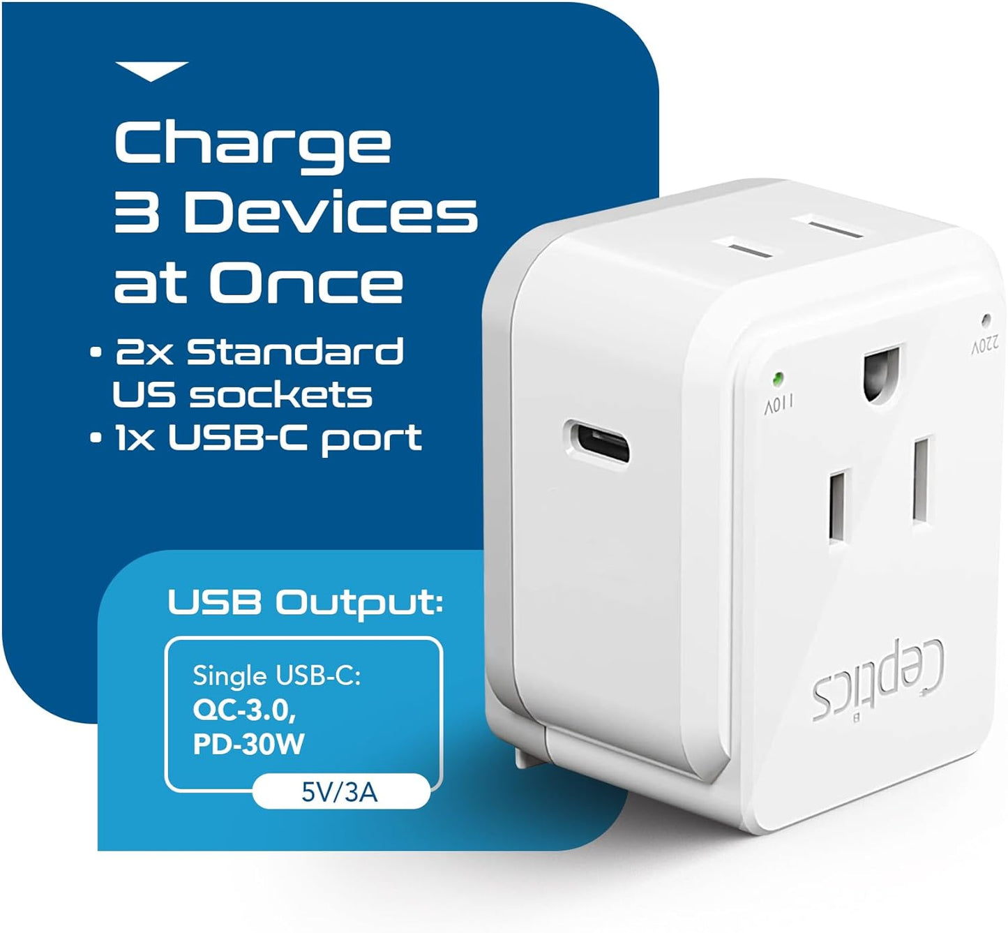 World Travel Plug Adapter Set by , Safe USB-C 30W PD & QC 3.0-2 USA Socket - Compact & Powerful - Use in Europe, Asia, Australia, Japan - Includes Type A, B, C, E/F, G, I Swadapt Attachments